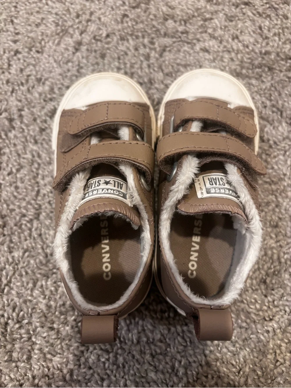 Converse Kids' Tan Faux-Fur Velcro Sneakers
